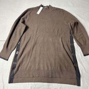 Chicos Tunic Sweater Women XL Brown Some Cashmere Side Button Contrast Trim